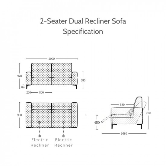 VIOLET 2.5 Seat Dual Electric Recliner Sofa L170-200 VIOLET 2.5 Seat Dual Electric Recliner Sofa L170-200